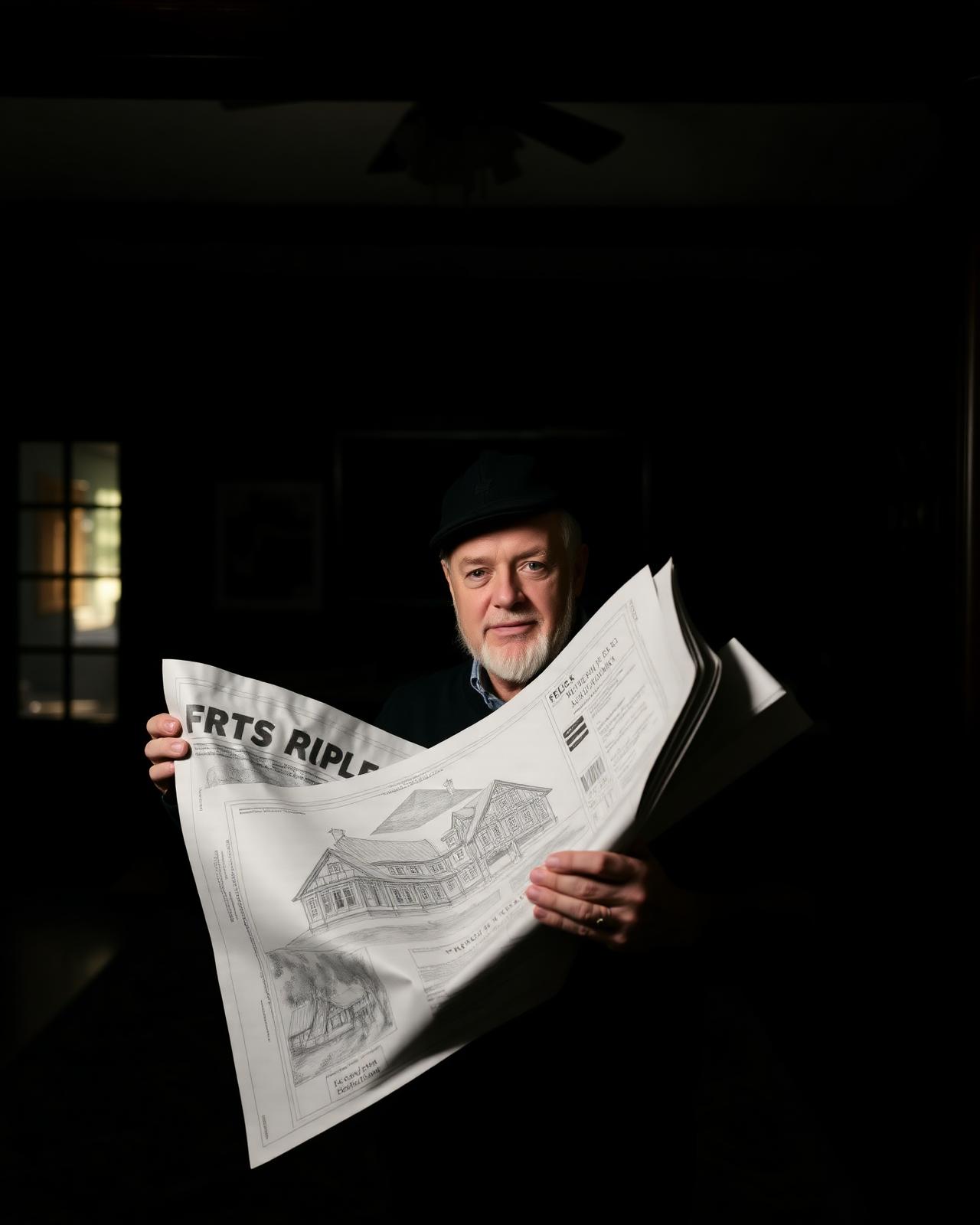 Caleb Mercer with project drawings