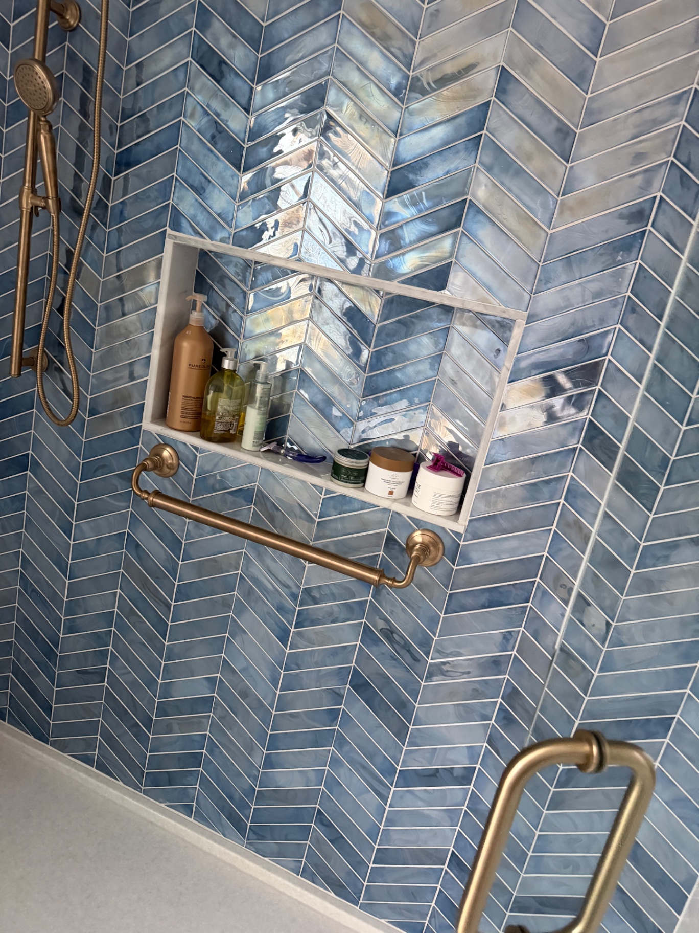 Blue Chevron Spa Shower